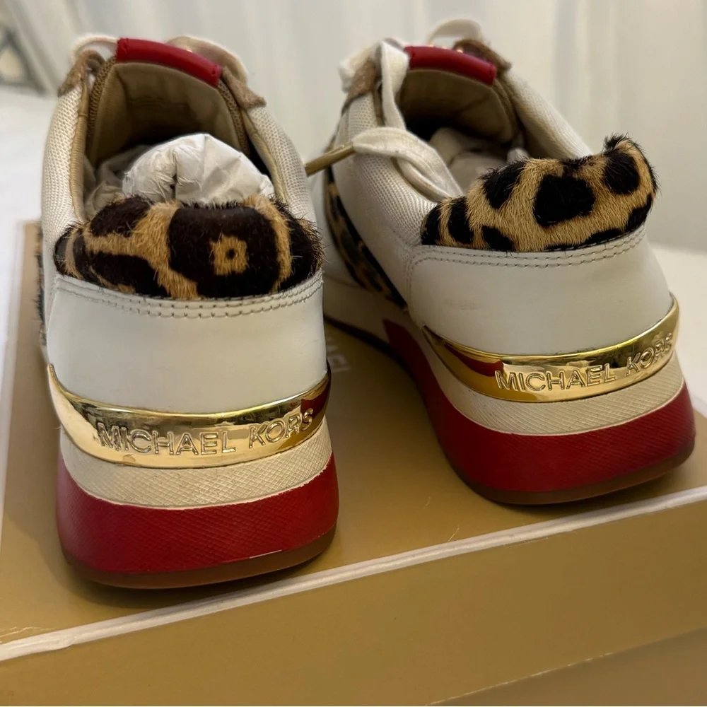 Michael Kors Ladies Allie Trainer Leather Sneakers Animal Print Details size 7 - Picture 5 of 9